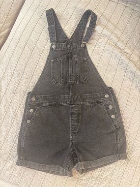 Old Navy Black Washed Denim Short Overalls